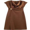 Elegante abito marrone senza maniche con scollo a cappuccio e fibbia dorata decorativa - Taglia S / Top / Caffè