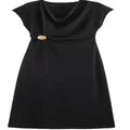 Elegante abito nero senza maniche con scollo a cappuccio e spilla dorata in vita - Taglia S / Top / Nero