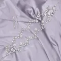 Elegant silver bridal hair vine with sparkling zircons on lavender silk background. - Luxury High-End Hairband (HS-J7380S) / Silver
