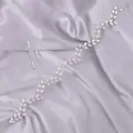 Bridal leaf hair vine with sparkling clear zircons on lavender satin - Simple High-End Hairband (HS-J7385S) / Silver