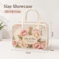 Rose floral print PVC waterproof toiletry bag for travel, 25x18x7cm size visualization - Rose Handbag Beige (25x18x7cm)