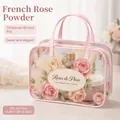 Waterproof floral print transparent PVC cosmetic storage bag in French rose pink color - Rose Handbag Pink (25x18x7cm)