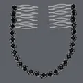 Elegant hair comb featuring a wavy chain with black rhinestones and silver-tone teeth. - Silver + Black Rhinestone