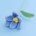 Beautiful handmade blue crochet tulip yarn flower with green stem and leaf, gift idea - Flowering Tulip (Crochet Core) / Blue
