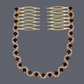Pettine per capelli dorato ondulato con strass rossi e doppie clip per uno stile elegante - Oro + Strass Rosso