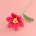 Hand-crocheted pink tulip flower with knitted green leaf and yellow stamen for gifts. - Flowering Tulip (Crochet Core) / Rose Red