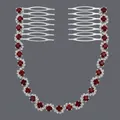 Elegante pettine per capelli di lusso con catena di strass rossi e finitura argento - Argento + Strass Rosso