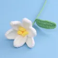 Handmade white crochet knit flower with yellow stamen and green leaf for creative gift - Flowering Tulip (Crochet Core) / White