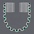Pettine per capelli argento con catena di cristalli verde smeraldo e strass chiari - Argento con Strass Verde