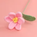 Handmade pink crochet tulip flower with green leaf, artificial woven gift for Valentine's Day - Flowering Tulip (Crochet Core) / Pink