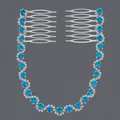 Elegante pettine per capelli con catena di strass blu ondulati per acconciature da festa - Argento + Strass Blu
