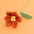 Handmade orange crochet tulip flower with green stem and leaf for gifts - Blooming Tulip (Crochet Center) / Orange