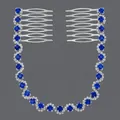 Elegante pettine per capelli a doppia testa con catena a onde in strass blu argento - Tono Argento + Strass Blu Reale