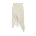 Macro detail view of cream irregular hem skirt featuring delicate white lace patchwork - Off White