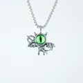 Collana piccolo diavolo in acciaio al titanio con ciondolo occhio verde unico - Pendente Con Catena Come Mostrato / Verde