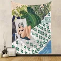 Artistic Bohemian wall tapestry featuring tropical leaves and relaxing woman illustration - Bikini Jungle Rest and Reading (GT262005) / 73X95CM (Cross-border Brushed) / GT262005