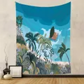 Tropical island landscape tapestry with palm trees and tiger illustration - Tiger and Rabbit Rafting (GT262007) / 73X95CM (Cross-border Brushed) / GT262007