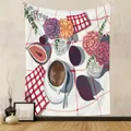 Bohemian still life tapestry featuring floral and coffee illustrations for wall decor - Still Life Coffee Floral Art (GT262009) / 73X95CM (Cross-border Brushed) / GT262009