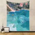 Coastal landscape tapestry with cartoon illustration for bohemian room wall decor - Azure Coast Pink Building (GT262011) / 73X95CM (Cross-border Brushed) / GT262011