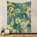 Bohemian botanical tapestry with lush jungle leaf illustration for room decor - 73X95CM (Cross-border Brushed) / Figure with Straw Hat in Jungle (GT262012)