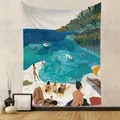 Bohemian wall tapestry featuring a stylized sunny beach illustration for room decor. - 73X95CM (Cross-border Brushed) / Seaside Vacation Figures (GT262014)