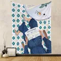 Bohemian cartoon tapestry with a girl reading a newspaper for room wall decoration - 73X95CM (Cross-border Brushed) / Woman in Blue Reading (GT262020)