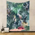 Bohemian wall hanging tapestry featuring a forest landscape and red car illustration - 73X95CM (Cross-border Brushed) / Purple Flowers & Forest (GT262021)