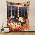 Beautiful bohemian manga style wall tapestry featuring person and wolf in winter room - 73X95CM (Cross-border Brushed Style) / Indoor Snow View Reading (GT262024)