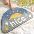 Semicircle bathroom floor mat with sun cloud pattern and nice text flocking. - Happy Sunshine / 45*75cm