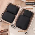 Premium 4-piece black travel luggage organizer set for clothes, pajamas and underwear - Four-Piece Set / Black