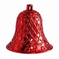 Detailed view of a bright red metallic plastic Christmas bell featuring a textured grid pattern - 8cm / Red