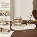 360 graden draaibare make-up organizer met sieradenboom en lippenstifthouder. - Kleine Combinatie (38x18cm) / Helder Wit