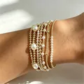 Exquisite handmade gold and pearl beaded elastic stackable bracelet set for women fashion - KC Gold
