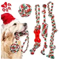 Set de 5 juguetes para morder para perros de Navidad con cuerdas de algodón rojo y verde - Juego de Piezas de Navidad