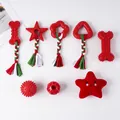 Set de 8 juguetes navideños para perros con cuerdas de algodón y mordedores de caucho - Juego de 8 Piezas Colores de Navidad