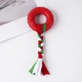 Juguete navideño para perros con anillo de goma roja y cola de cuerda de algodón trenzado - Tira de Tela de TPR Roja / 18cm
