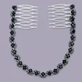 Elegant bridal hair comb accessory with round black rhinestones and silver metal finish - Versatile Style (HS-J5897BLK) / Black