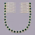 Elegant bridal hair comb set with emerald green and clear rhinestones - Versatile Style (HS-J5897GGREEN) / Green