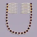 Elegant bridal hair comb accessory with ruby red rhinestones and gold-tone metal finish - Versatile Style (HS-J5897GP) / Brown