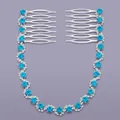 Elegant bridal hair comb with blue rhinestones and silver finish for wedding styling. - Versatile Style (HS-J5897SLB)