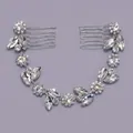 Elegant silver bridal hair comb with sparkly marquise rhinestones and floral crystal vine - Party Shot Style (HS-J5771)