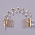 Elegant bridal hair comb featuring marquise-cut rhinestones on gold vine wires - Mori Gentle Style (HS-J6492G)