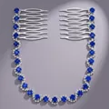 Luxury bridal hair accessory with brilliant blue rhinestones and silver combs set - Versatile Style (HS-J5897SBLUE)