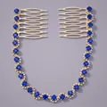 Bridal hair comb with blue rhinestones and gold-plated finish for wedding styling - Versatile Style (HS-J5897GBLUE)