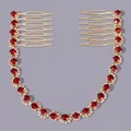 Elegant bridal hair comb accessory with ruby red rhinestones and gold-tone metal finish - Versatile Style (HS-J5897GRED)