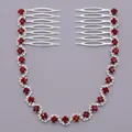 Elegant silver bridal hair comb featuring vibrant red rhinestones and clear crystals - Versatile Style (HS-J5897SRED)