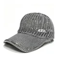 Fashionable silver rhinestone mesh baseball cap with breathable hollow design for women - Adult, Hat Circumference 58cm Adjustable / Gray