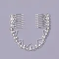 Silver bridal hair comb with sparkly rhinestones in elegant heart shapes style - Daily Embellishment Style (HS-J6675S)