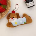 Schattige bruine pluche honden sleutelhanger met blauw polkadots shirt - Stippen Hond Pluche Hanger