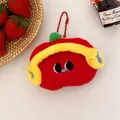 Schattige rode appel pluche pop sleutelhanger met gele koptelefoon en een ketting - Appel met Koptelefoon Pluche Hanger